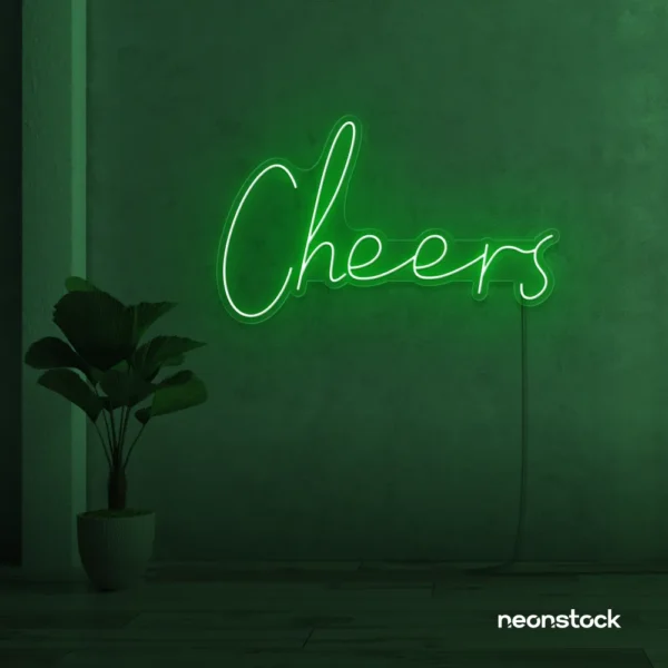 Cheers neon sign in deep green for weddings, parties, and event decor.