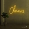 Cheers neon sign in golden yellow for weddings, parties, and event decor.