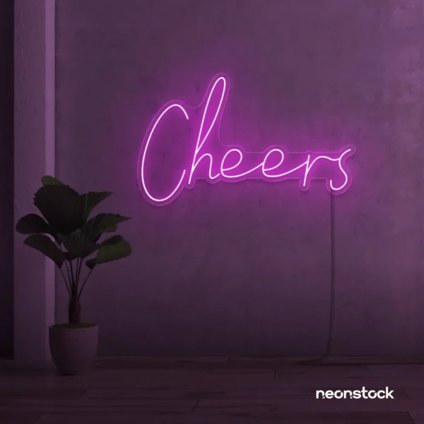 Cheers neon sign in pink for weddings, parties, and event decor.