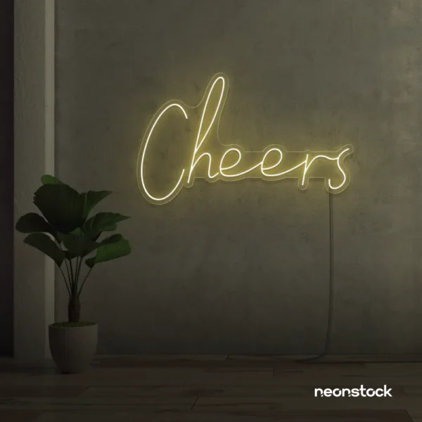 Cheers neon sign in warm white for weddings, parties, and event decor.