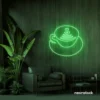 Latte cup neon sign in green for coffee shops, cafes, and kitchen wall decor.