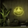 Latte cup neon sign in lemon yellow for coffee shops, cafes, and kitchen wall decor.
