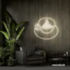 Latte cup neon sign in neutral white for coffee shops, cafes, and kitchen wall decor.