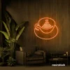 Latte cup neon sign in orange for coffee shops, cafes, and kitchen wall decor.