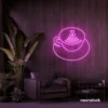 Latte cup neon sign in pink for coffee shops, cafes, and kitchen wall decor.