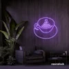 Latte cup neon sign in purple for coffee shops, cafes, and kitchen wall decor.