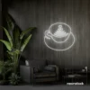 Latte cup neon sign in white for coffee shops, cafes, and kitchen wall decor.