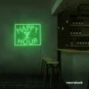 Happy Hour neon sign in green for bars, lounges, and home parties.