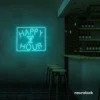Happy Hour neon sign in mint green for bars, lounges, and home parties.