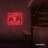 Happy Hour neon sign in red for bars, lounges, and home parties.
