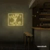 Happy Hour neon sign in warm white for bars, lounges, and home parties.