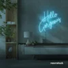 Hello Gorgeous neon sign (script font) in ice blue for salons, vanity walls, and glam rooms.