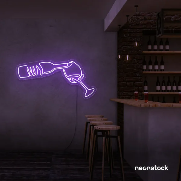 Wine bottle and glass neon sign in purple â€“ perfect for wine bars, restaurants, or kitchen wall decor.