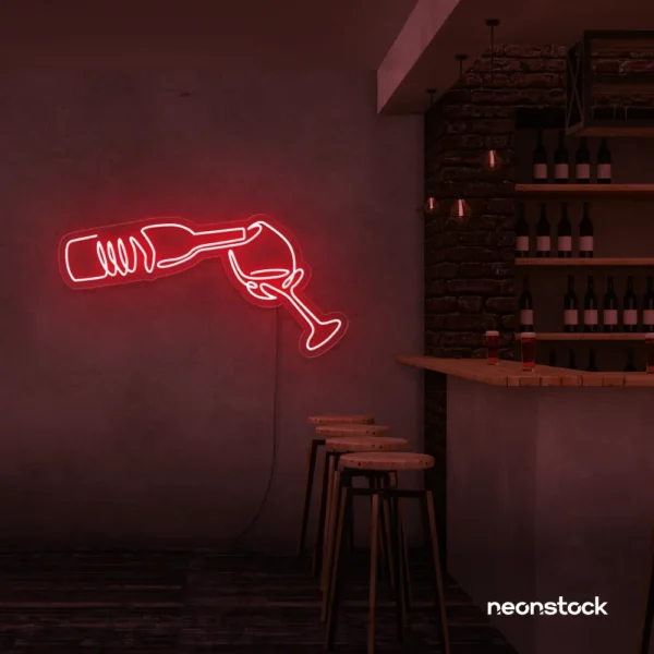 Wine bottle and glass neon sign in red â€“ perfect for wine bars, restaurants, or kitchen wall decor.