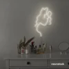 Abstract woman silhouette neon sign in neutral white for salons, studios, and feminine wall decor.