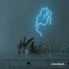 Abstract woman silhouette neon sign in ice blue for salons, studios, and feminine wall decor.