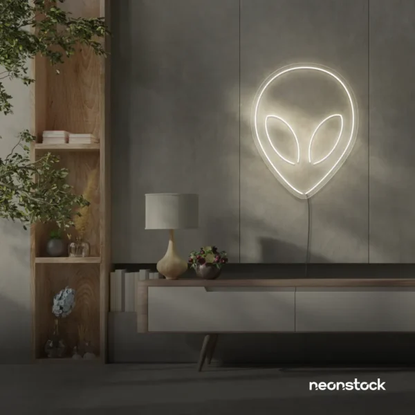 Alien neon sign in Neutral white for teen rooms and wall decor