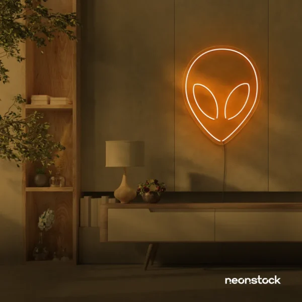 Alien neon sign in orange for teen rooms and wall decor