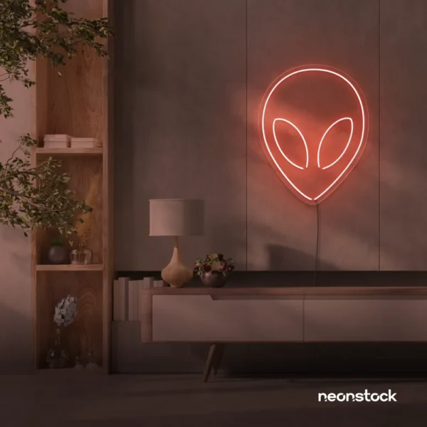 Alien neon sign in peachy pink for teen rooms and wall decor