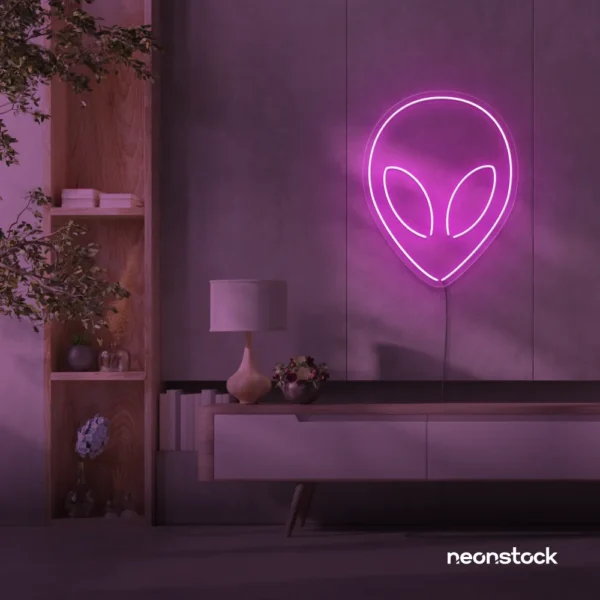 Alien neon sign in pink for teen rooms and wall decor