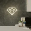 Diamond neon sign in neutral white – luxurious LED decor for glam spaces.