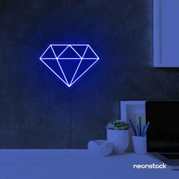 Diamond neon sign in dark blue – luxurious LED decor for glam spaces.