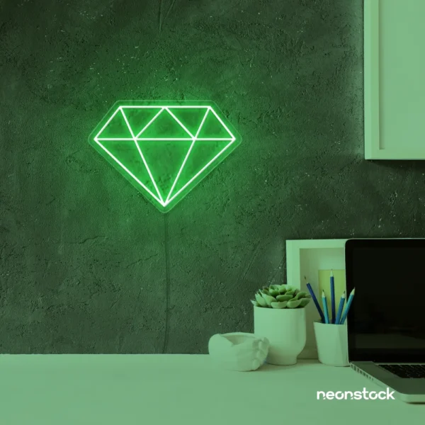 Diamond neon sign in green – luxurious LED decor for glam spaces.