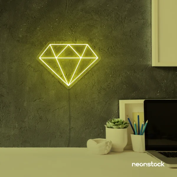 Diamond neon sign in lemon yellow – luxurious LED decor for glam spaces.