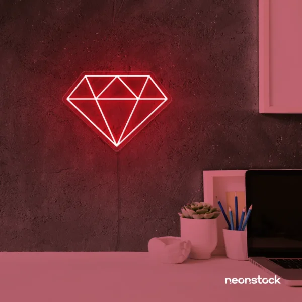 Diamond neon sign in red – luxurious LED decor for glam spaces.