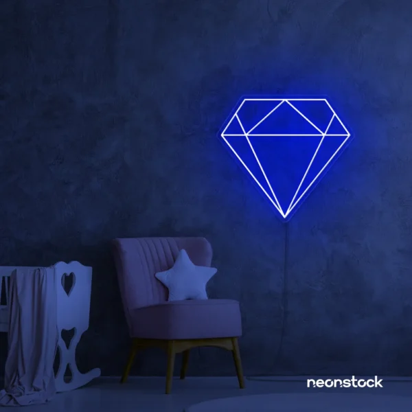 Diamond neon sign in dark blue – luxurious LED decor for glam spaces.