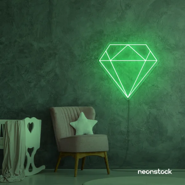 Diamond neon sign in green – luxurious LED decor for glam spaces.