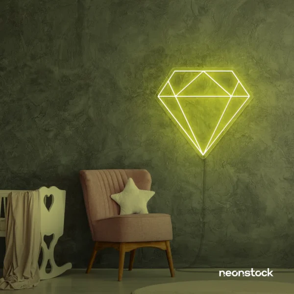 Diamond neon sign in lemon yellow – luxurious LED decor for glam spaces.