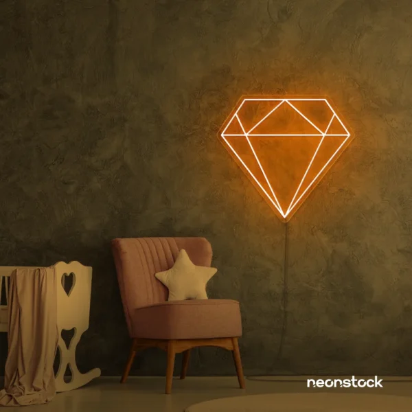 Diamond neon sign in orange – luxurious LED decor for glam spaces.