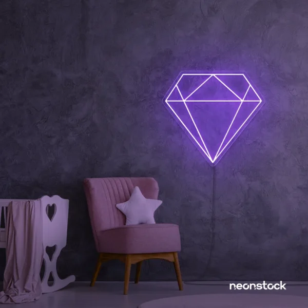 Diamond neon sign in purple – luxurious LED decor for glam spaces.