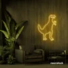 T-Rex dinosaur neon sign in golden yellow for kids' bedrooms, dino-themed decor, and playroom walls.