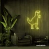 T-Rex dinosaur neon sign in lemon yellow for kids' bedrooms, dino-themed decor, and playroom walls.