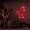 T-Rex dinosaur neon sign in red for kids' bedrooms, dino-themed decor, and playroom walls.