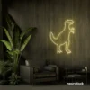 T-Rex dinosaur neon sign in warm white for kids' bedrooms, dino-themed decor, and playroom walls.
