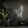 T-Rex dinosaur neon sign in white for kids' bedrooms, dino-themed decor, and playroom walls.