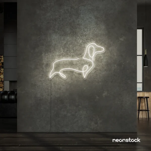 Dog neon sign in neutral white – perfect LED wall decor for pet lovers and dog owners.