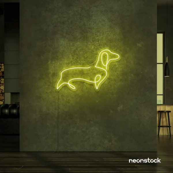 Dog neon sign in lemon yellow – perfect LED wall decor for pet lovers and dog owners.