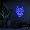 Dragon face neon sign in dark blue – fierce LED wall light for fantasy and gaming decor.
