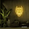 Dragon face neon sign in golden yellow – fierce LED wall light for fantasy and gaming decor.