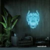 Dragon face neon sign in ice blue – fierce LED wall light for fantasy and gaming decor.