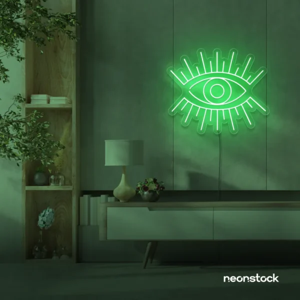 Eyes neon sign in green for dorm rooms, glam decor, and modern wall art.