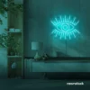 Eyes neon sign in mint green for dorm rooms, glam decor, and modern wall art.
