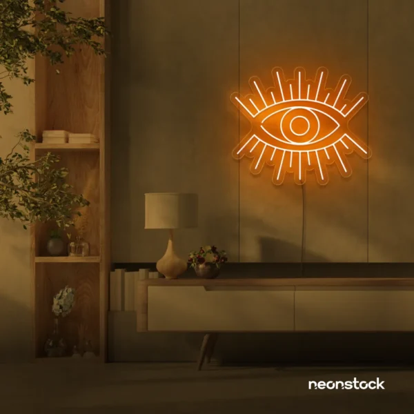 Eyes neon sign in orange for dorm rooms, glam decor, and modern wall art.