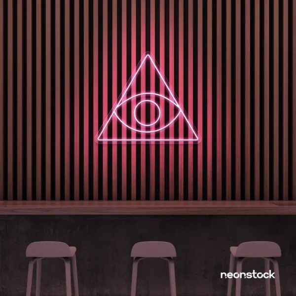 Eye of Providence neon sign in baby pink – symbolic LED wall decor for spiritual and modern spaces.