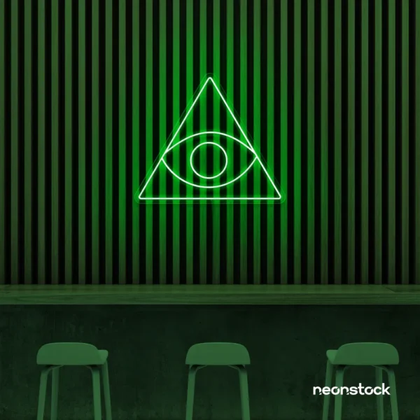 Eye of Providence neon sign in deep green – symbolic LED wall decor for spiritual and modern spaces.