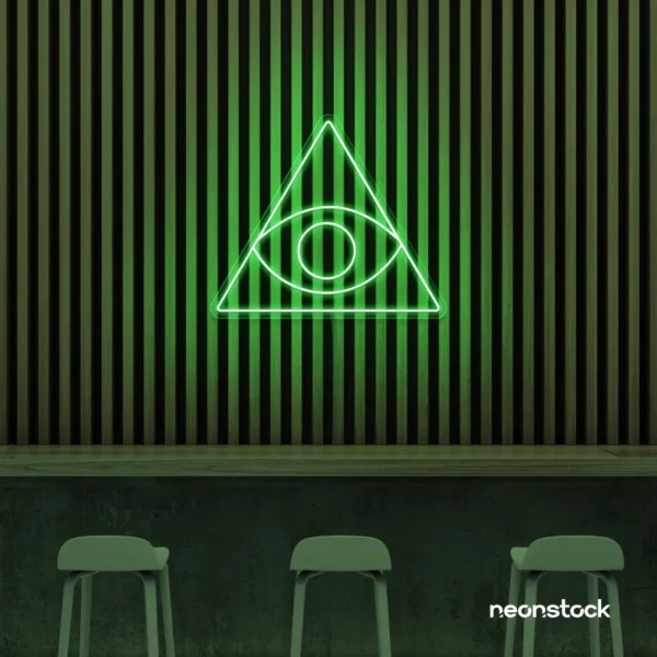 Eye of Providence neon sign in green – symbolic LED wall decor for spiritual and modern spaces.